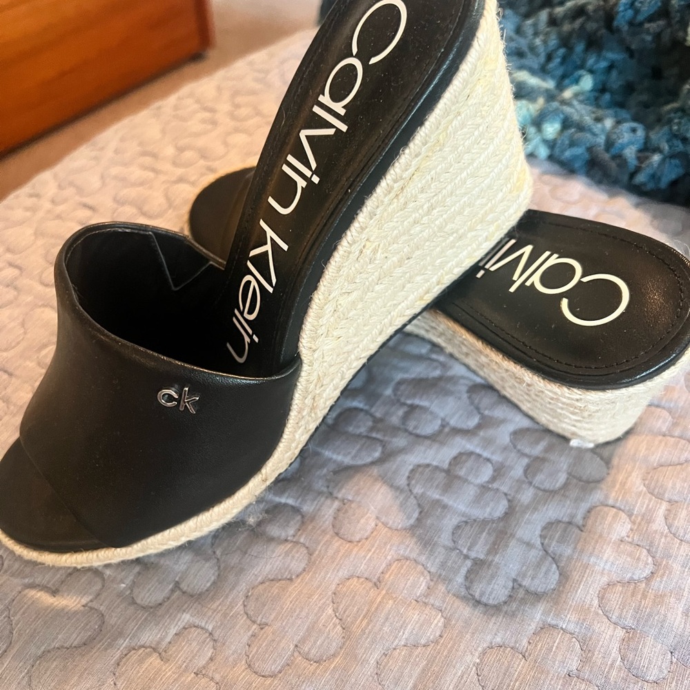 Calvin Klein Black Wedge Sandals